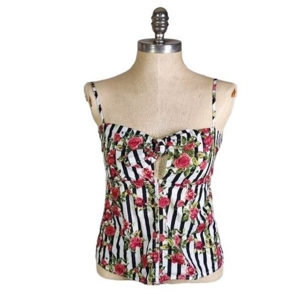 Sweetheart Baby Doll Pin-up Girl Hook & Eye Bow Summer Rose Top Tank Large